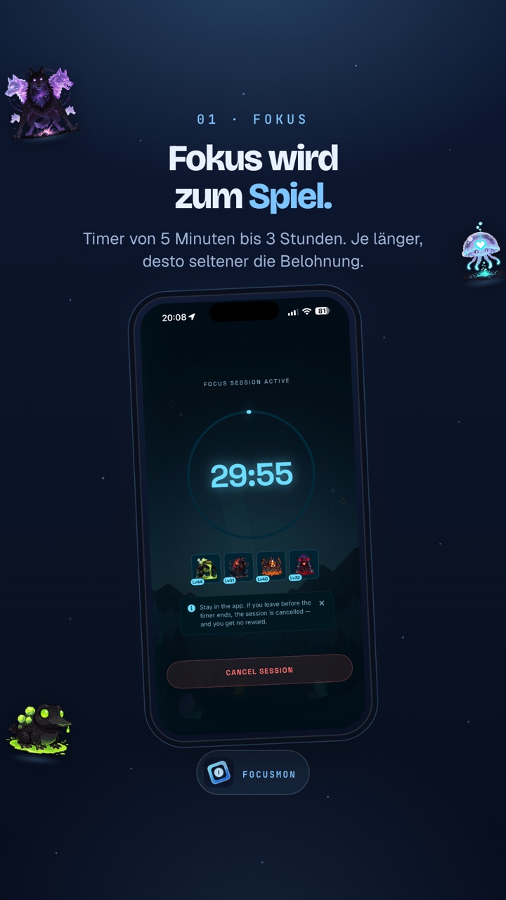 Fokus wird zum Spiel – Timer von 5 Minuten bis 3 Stunden, je länger desto seltener die Belohnung.
